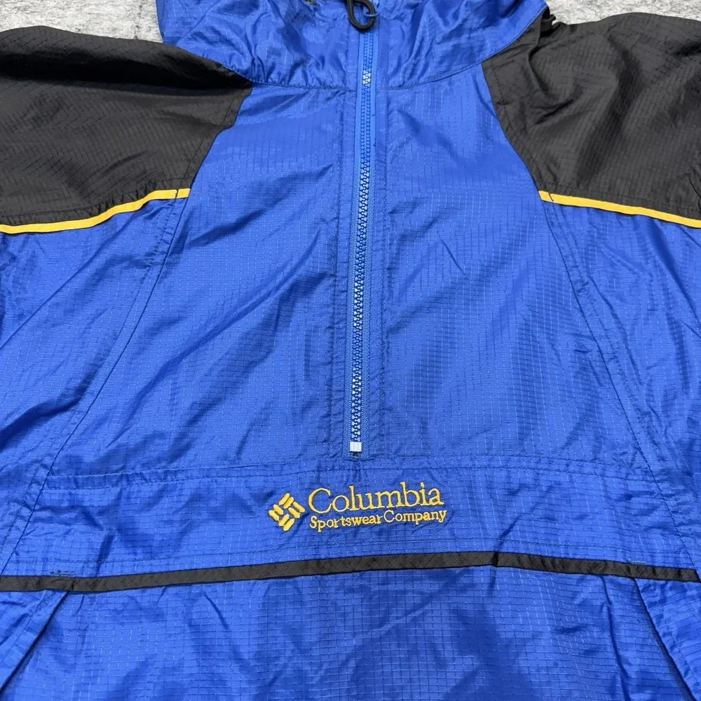 Columbia Packable Anorak Mens M Blue Black Hooded Windbreaker Jacket